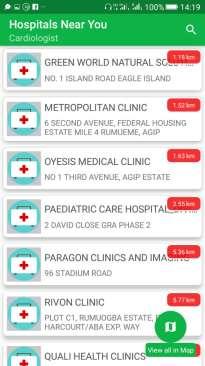 Hospitals Near You — Distance-sorted list view